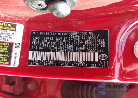 2014 Toyota Corolla Le from USA, damaged, VIN 2T1BURHE4EC189685